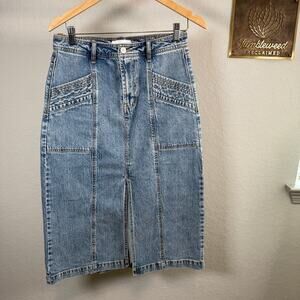 Women's Habitual Denim Blue Jean Pieced Midi A-Line‎ Skirt Size 4 Size 27